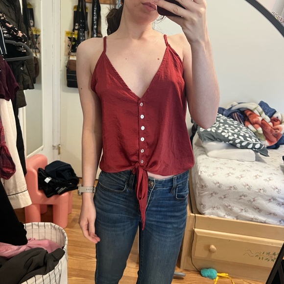 Showpo: Compared to You Top In Wine Satin, Size 6 (M). - Picture 5 of 5